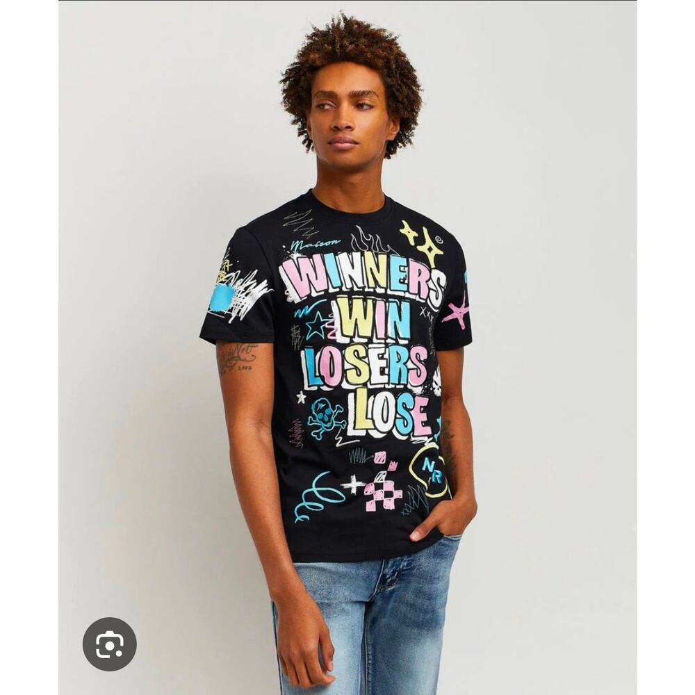 MAISON NOIR Black Winners Win Losers Lose Graffiti Shirt size M NWT